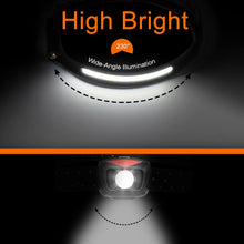 Load image into Gallery viewer, Headlamp Flashlight, Rechargeable LED Headlamps 1200Lumens 2 COB 230°Wide Beam Headlight with Motion Sensor Bright 5 Modes Lightweight Waterproof Head Lamp for Outdoor Running, Camping Hiking