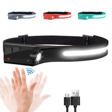 Load image into Gallery viewer, Headlamp Flashlight, Rechargeable LED Headlamps 1200Lumens 2 COB 230°Wide Beam Headlight with Motion Sensor Bright 5 Modes Lightweight Waterproof Head Lamp for Outdoor Running, Camping Hiking