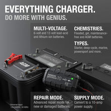 Load image into Gallery viewer, NOCO New Genius GENIUS10 | 6V/12V 10-Amp | Battery Charger + Maintainer + Repair Supply Mode
