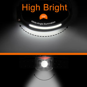 Headlamp Flashlight, Rechargeable LED Headlamps 1200Lumens 2 COB 230°Wide Beam Headlight with Motion Sensor Bright 5 Modes Lightweight Waterproof Head Lamp for Outdoor Running, Camping Hiking