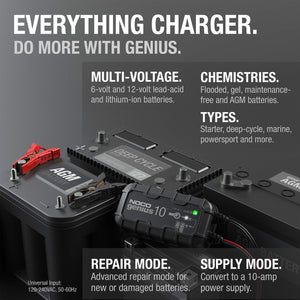 NOCO New Genius GENIUS10 | 6V/12V 10-Amp | Battery Charger + Maintainer + Repair Supply Mode